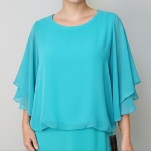 Coco Bianco Women's Teal Flutter Sleeve Top, Size Small